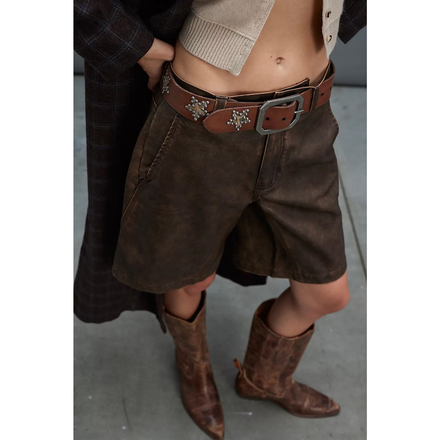 Free People Starcrossed Studded Leather Belt Brown Wildside Small / Medium