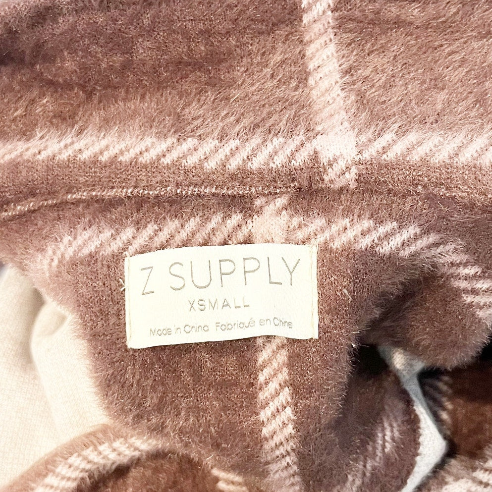 Z Supply Windowpane Plaid Long Sleeve Button-Front Flannel Anna Jacket Maroon XS