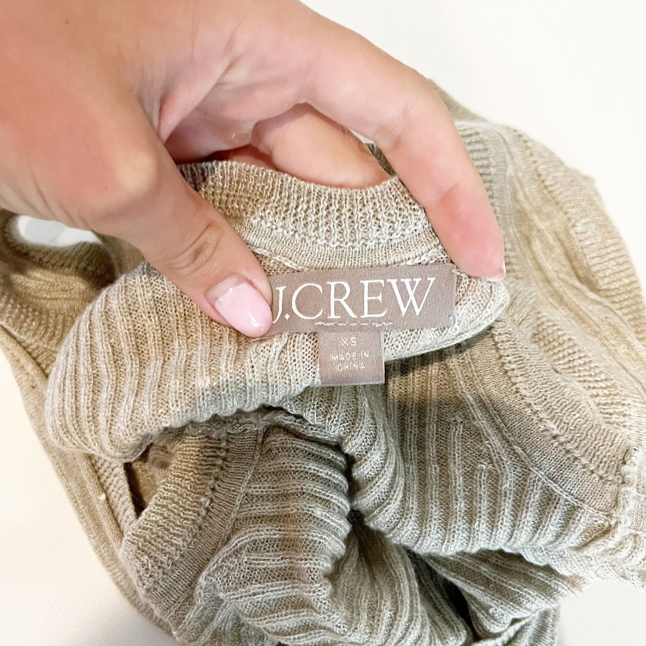 J. Crew Merino Wool Linen Blend Ribbed V Neck Sweater Tank Top Tan XS