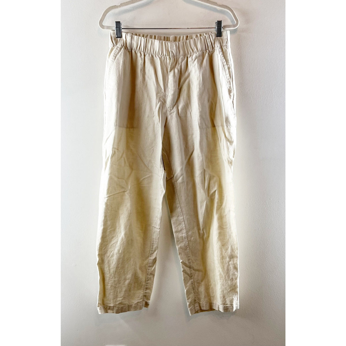 GAP Elastic Waist Twill Straight Leg Chino Khaki Pants Cream Medium