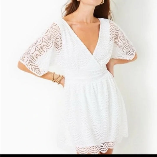 Lilly Pulitzer Parigi Lace Skort Romper Mini Dress White Scalloped Shell Large