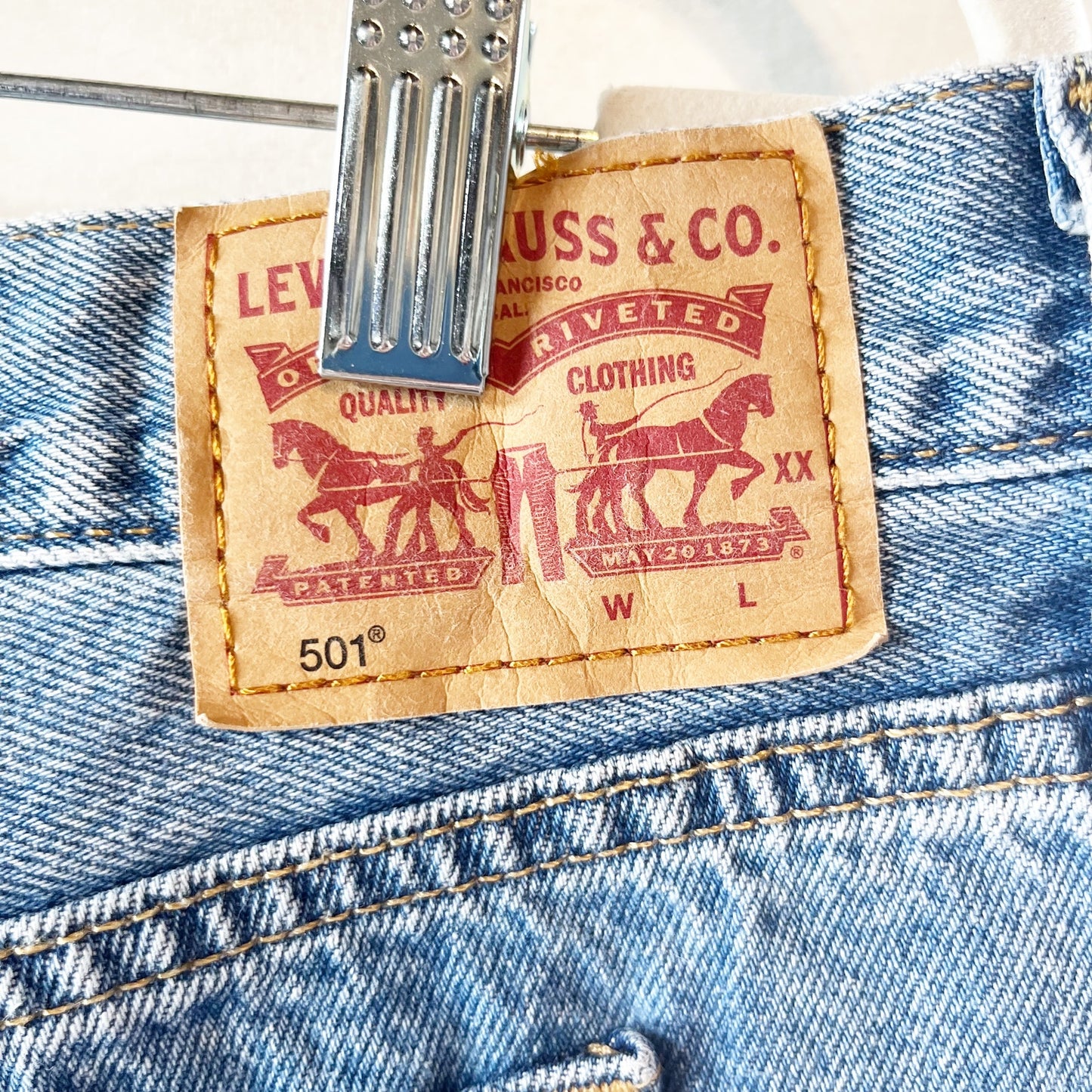Levi's 501 The Original High-Rise Distressed Denim Cut Off Shorts Blue 16