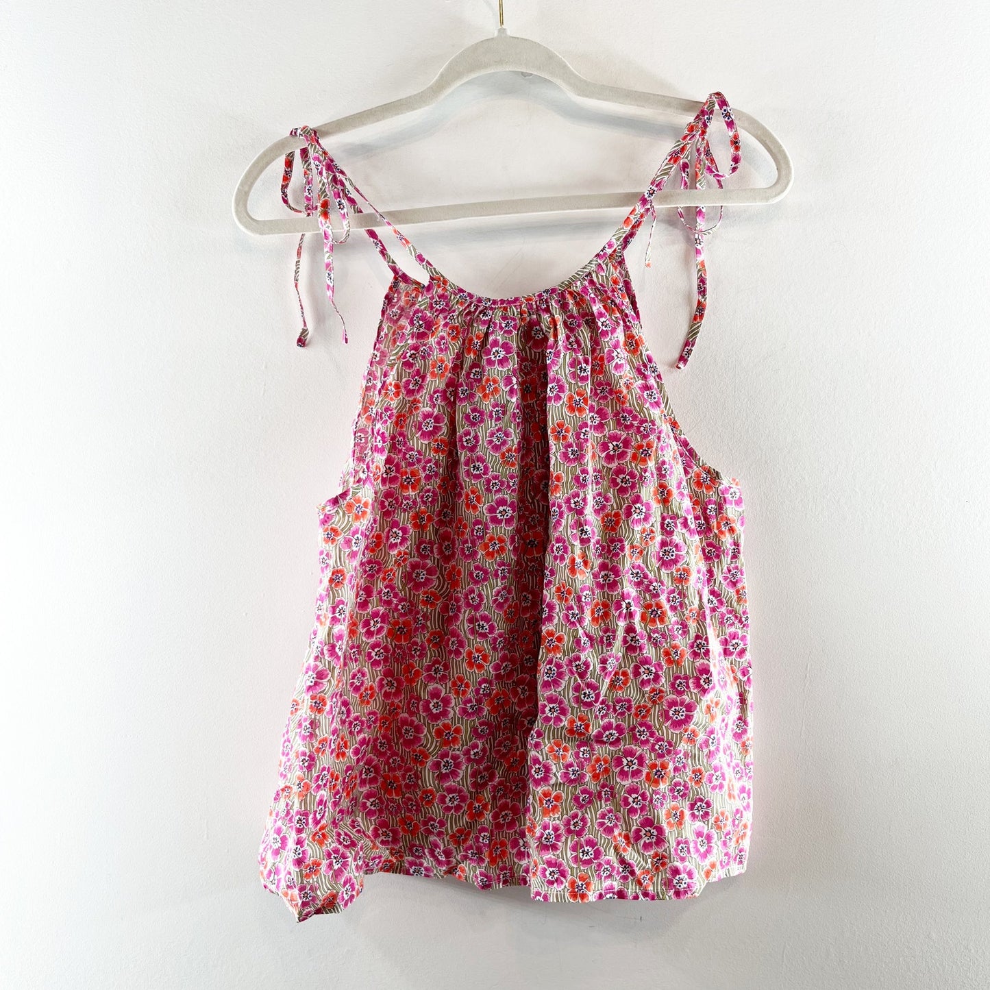 J. Crew Tie Strap Liberty Cotton Floral Tank Top Pink XS
