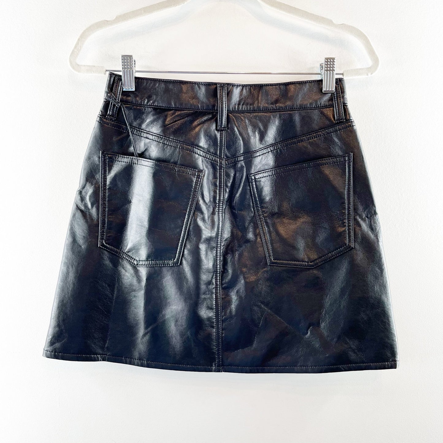 AGOLDE Recycled Leather Criss Cross Mini Skirt Detox Black 2