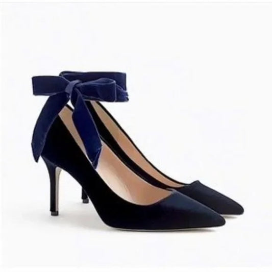 J. Crew Elsie Ankle Wrap Velvet Pumps Heels in Navy Blue 9