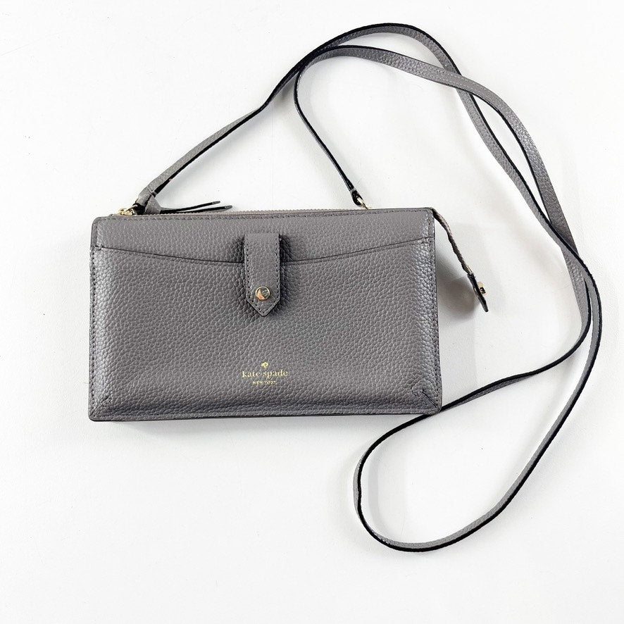 Kate Spade Jackson Small Tab Leather Crossbody Bag Purse Gray