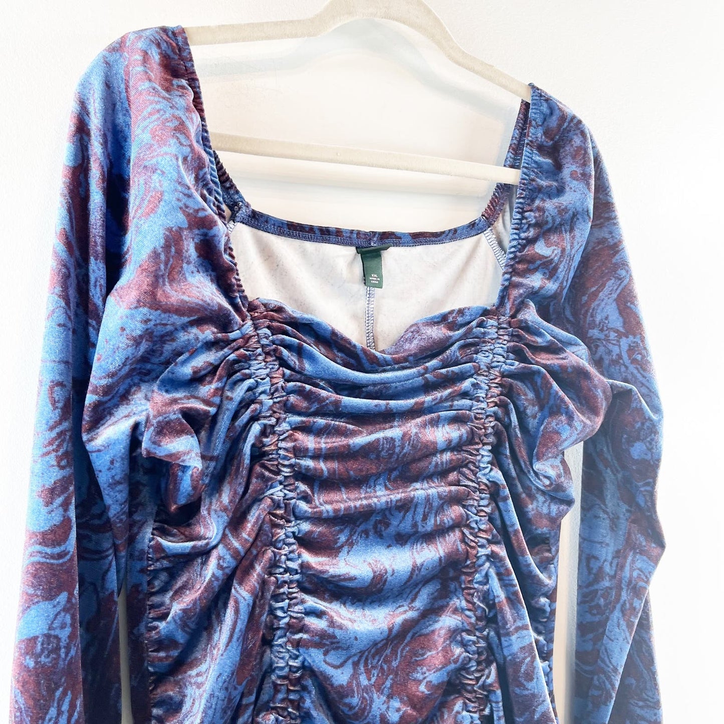 Wild Fable Velvet Rouched Bodycon Long Sleeve Mini Dress Blue Purple XXL