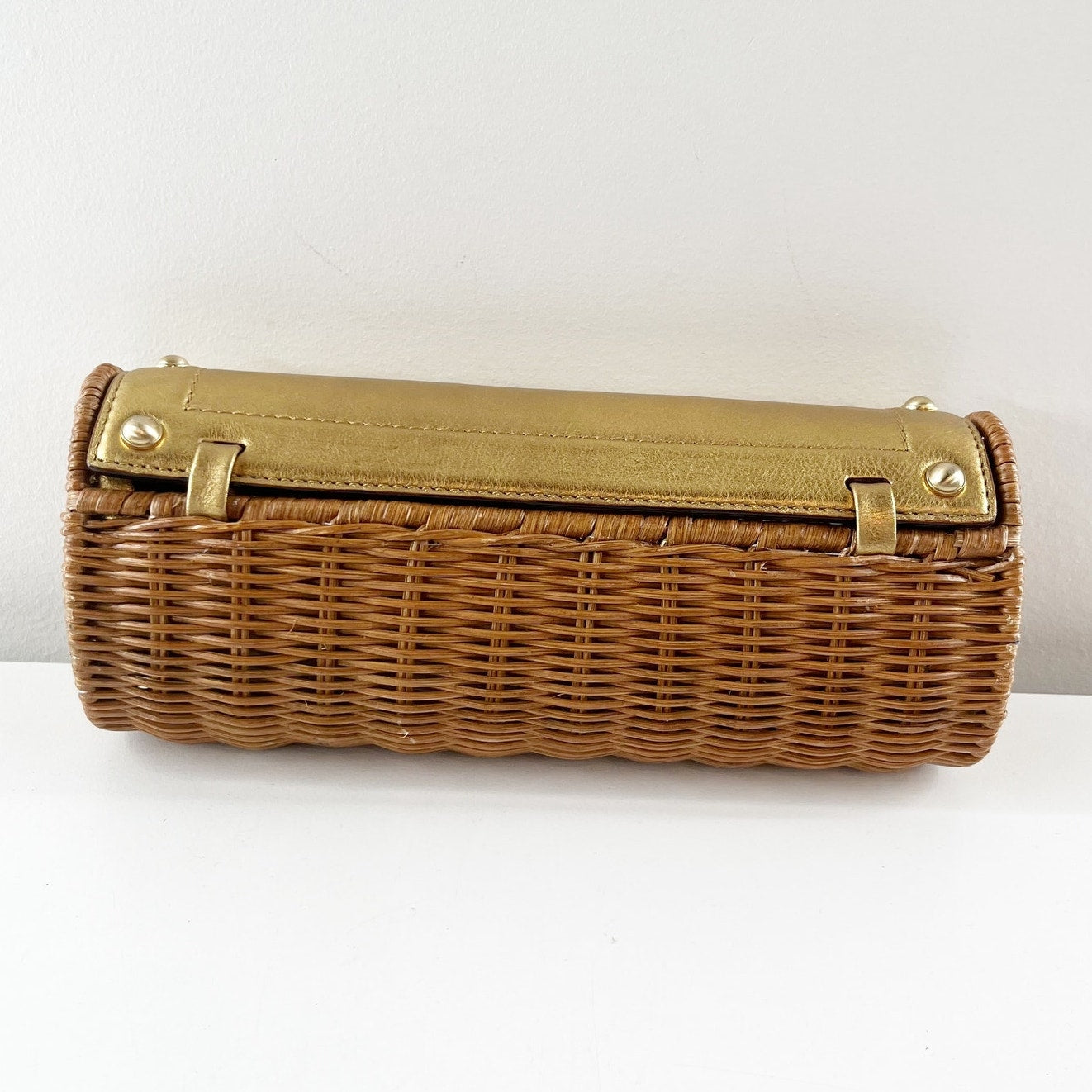 Michael Kors Santorini Wicker Rattan Reed Leather Long Clutch Brown