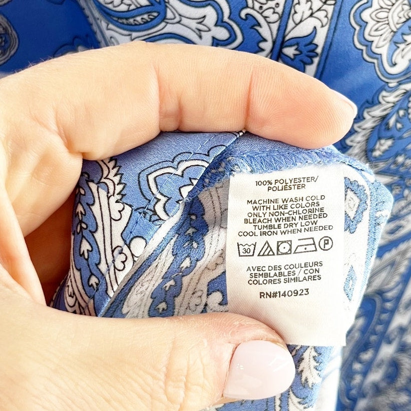 Loft Square Neck Bandana Print Slip Midi Satin Dress Blue 8