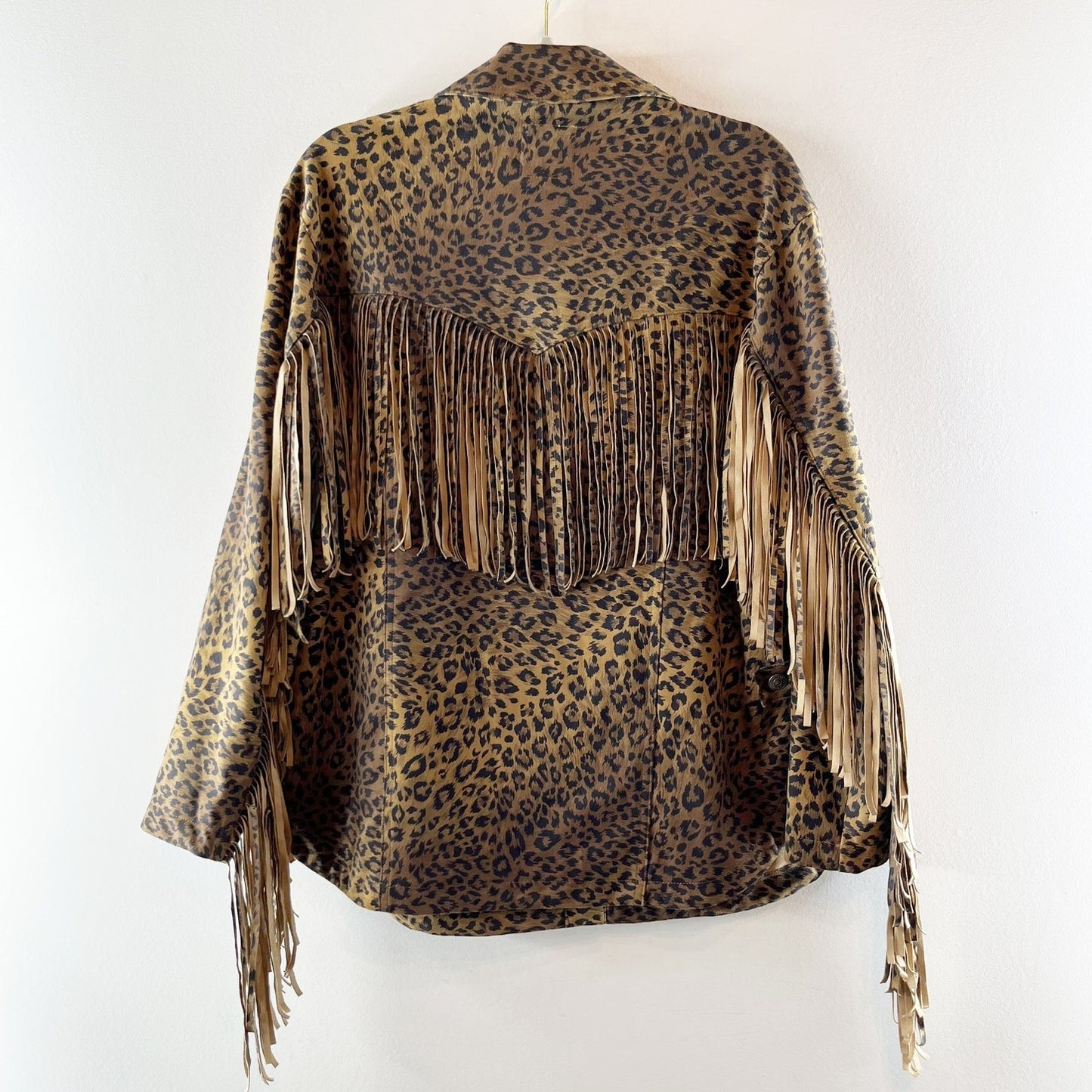 Free People We The Free Fringe Out Vegan Suede Animal Print Jacket Brown XS