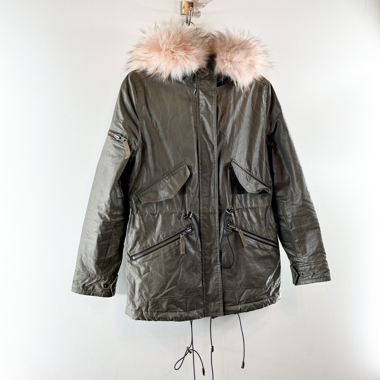 SAM. New York Hudson Fur Hood Waxed Thinsulate Parka Jacket Military Green Small