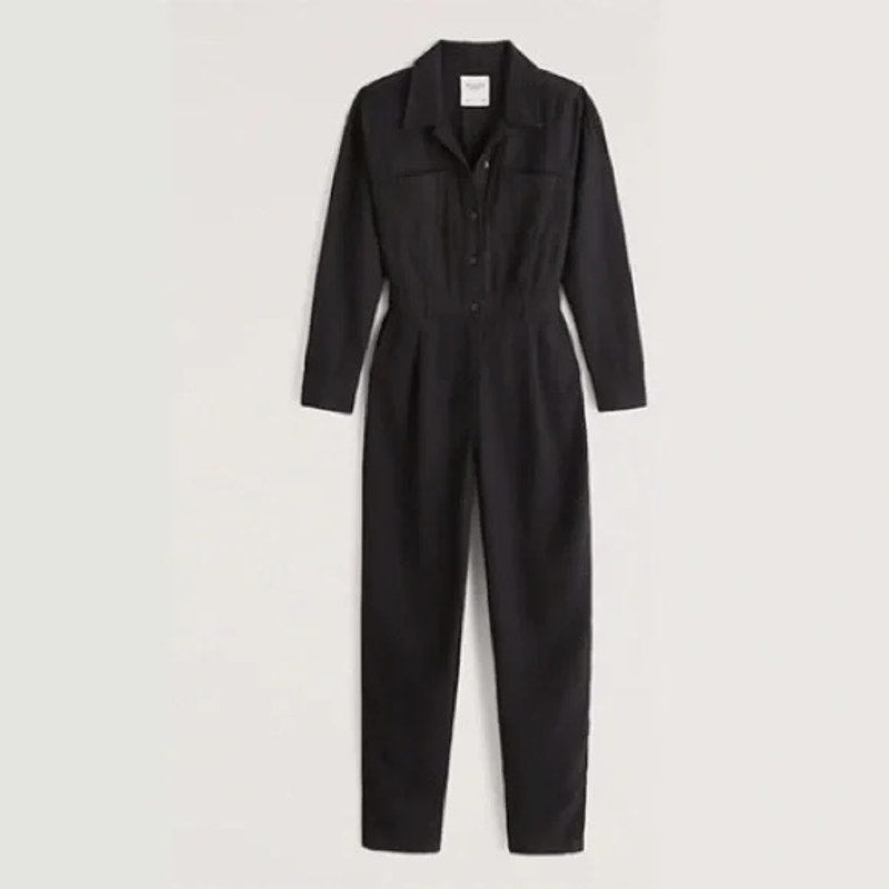 Abercrombie & Fitch Long Sleeve Utility Jumpsuit Black Small