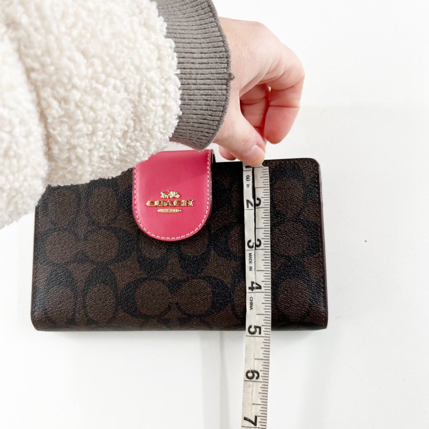 Coach Signature C Logo Canvas Tech Wallet Wristlet Brown Pink