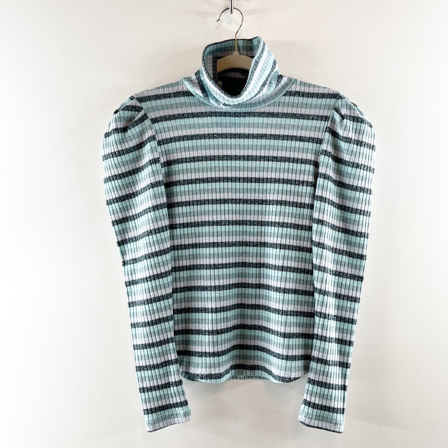 Maeve Anthropologie Puff Long Sleeve Striped Turtleneck Top Blue Medium