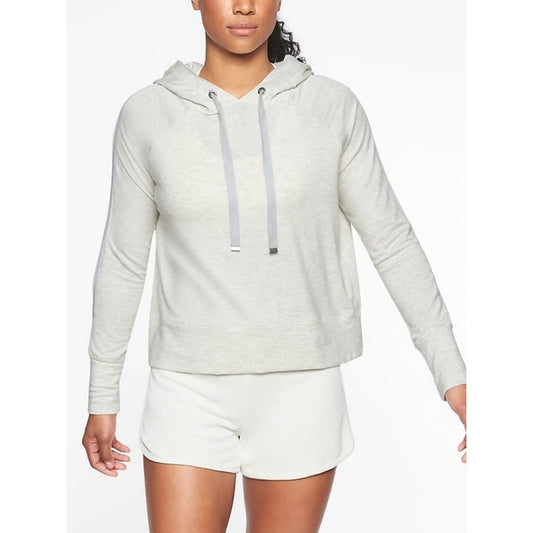Athleta Open Hearted Hoodie Pullover Sweatshirt Light Heathered Gray