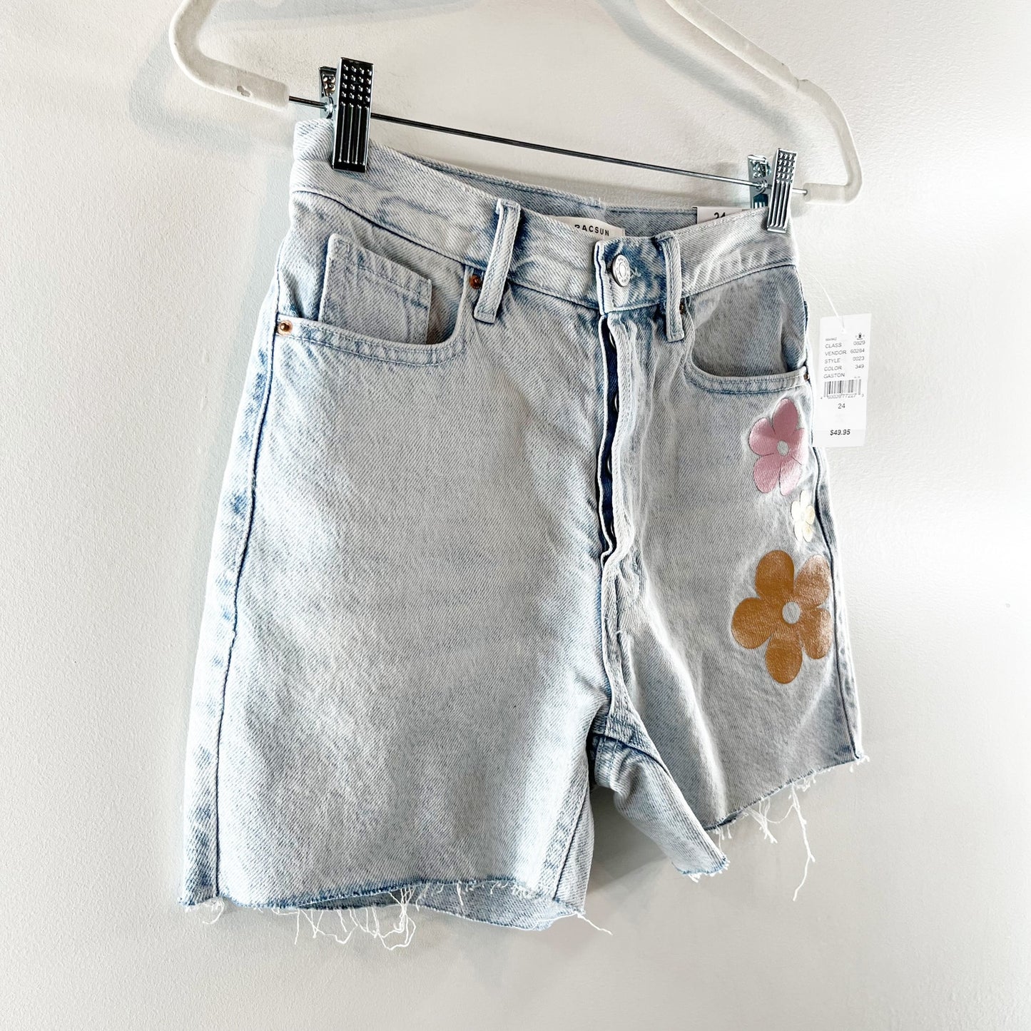 PacSun Eco Light Blue Flower Graphic Girlfriend Cutoff Jean Denim Shorts Blue 00