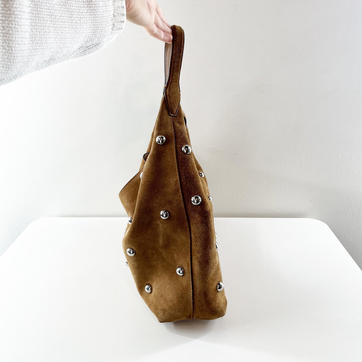 Madewell The Mylie Studded Suede Shoulder Bag Purse Dried Acorn Brown