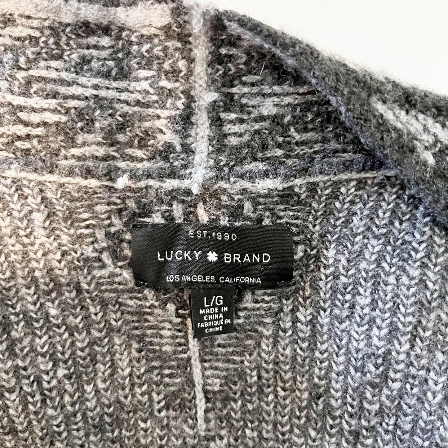 Lucky Brand Wool Blend Open Aztec Longline Cardigan Sweater Gray Large
