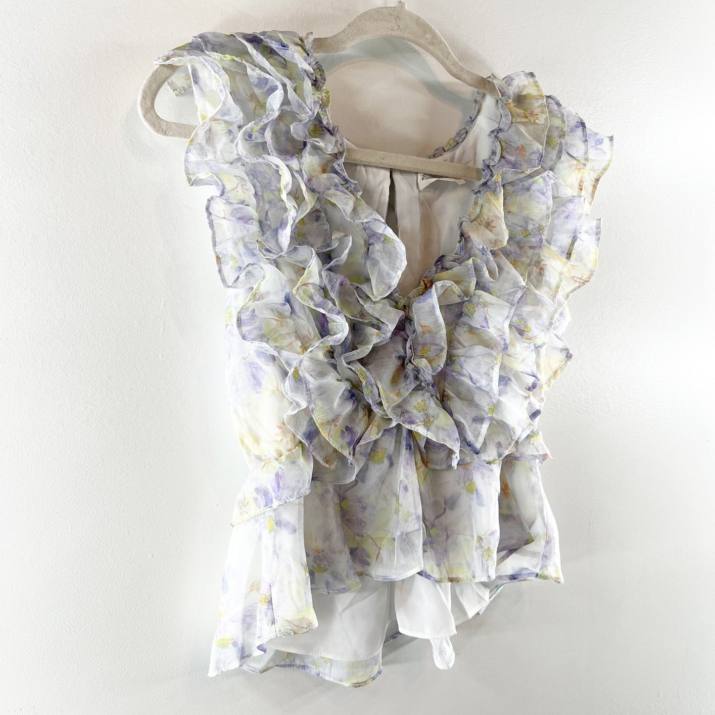 Storia Sleeveless Ruffle Front Blouse Top Purple Blue Large