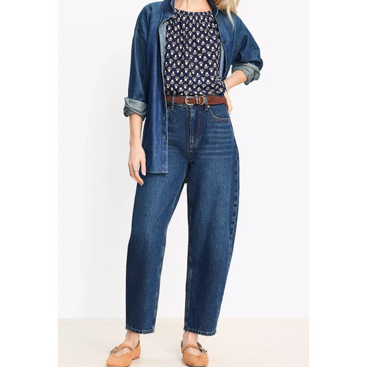 LOFT High Waisted Dark Wash Ankle Denim The Barrel Jeans Blue 6 / 28