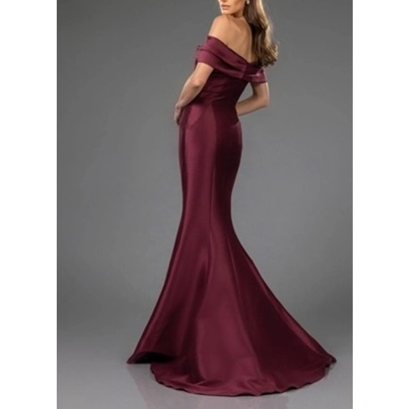 Terani Couture Off The Shoulder Maxi Long Mermaid Gown Dress Wine 10