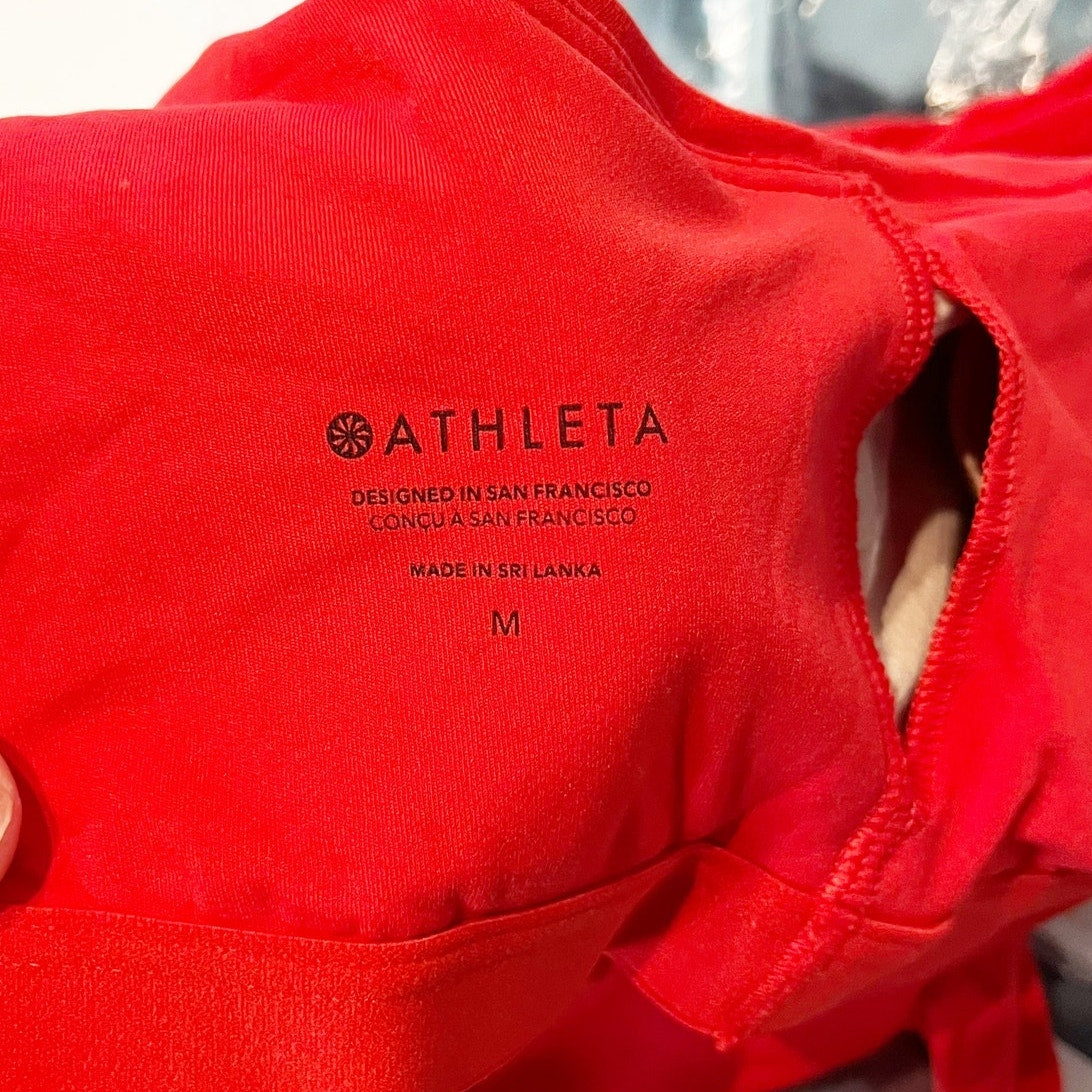 Athleta Square Neck Cropped Built in Bra Tank Top Red Medium