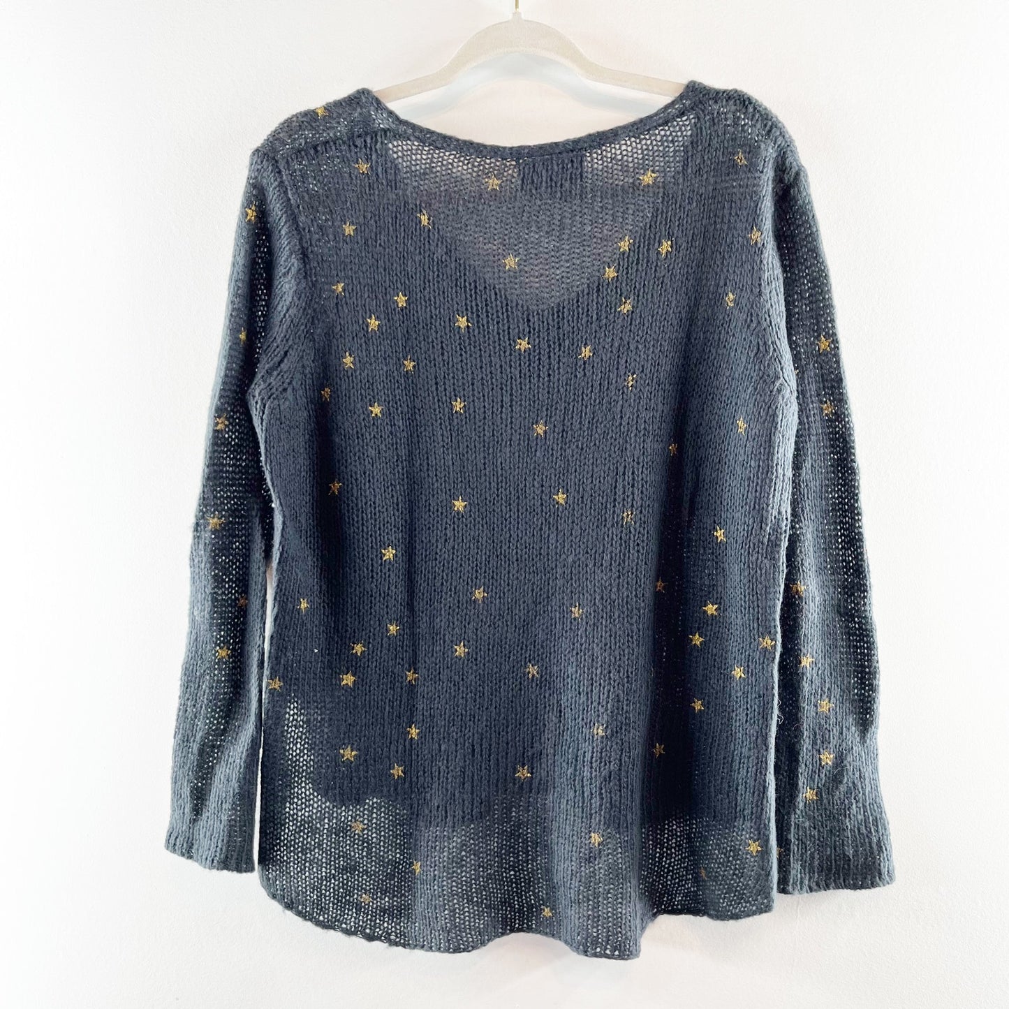 Wooden Ships Falling Star Long Sleeve Hi-Low Hem Knit Pullover Sweater Navy XS