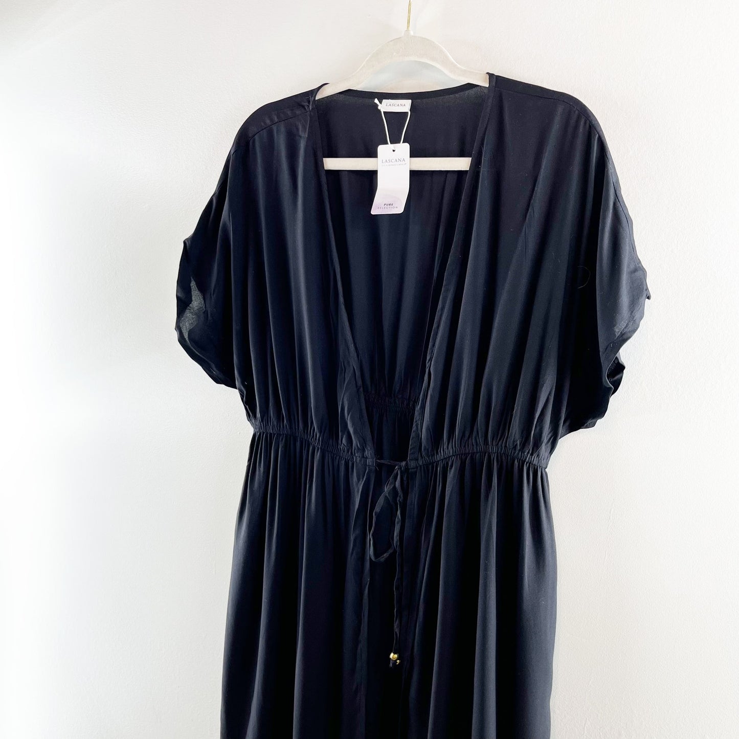 Lascana Short Sleeve Tie Front Maxi Duster Cover Up Black 10