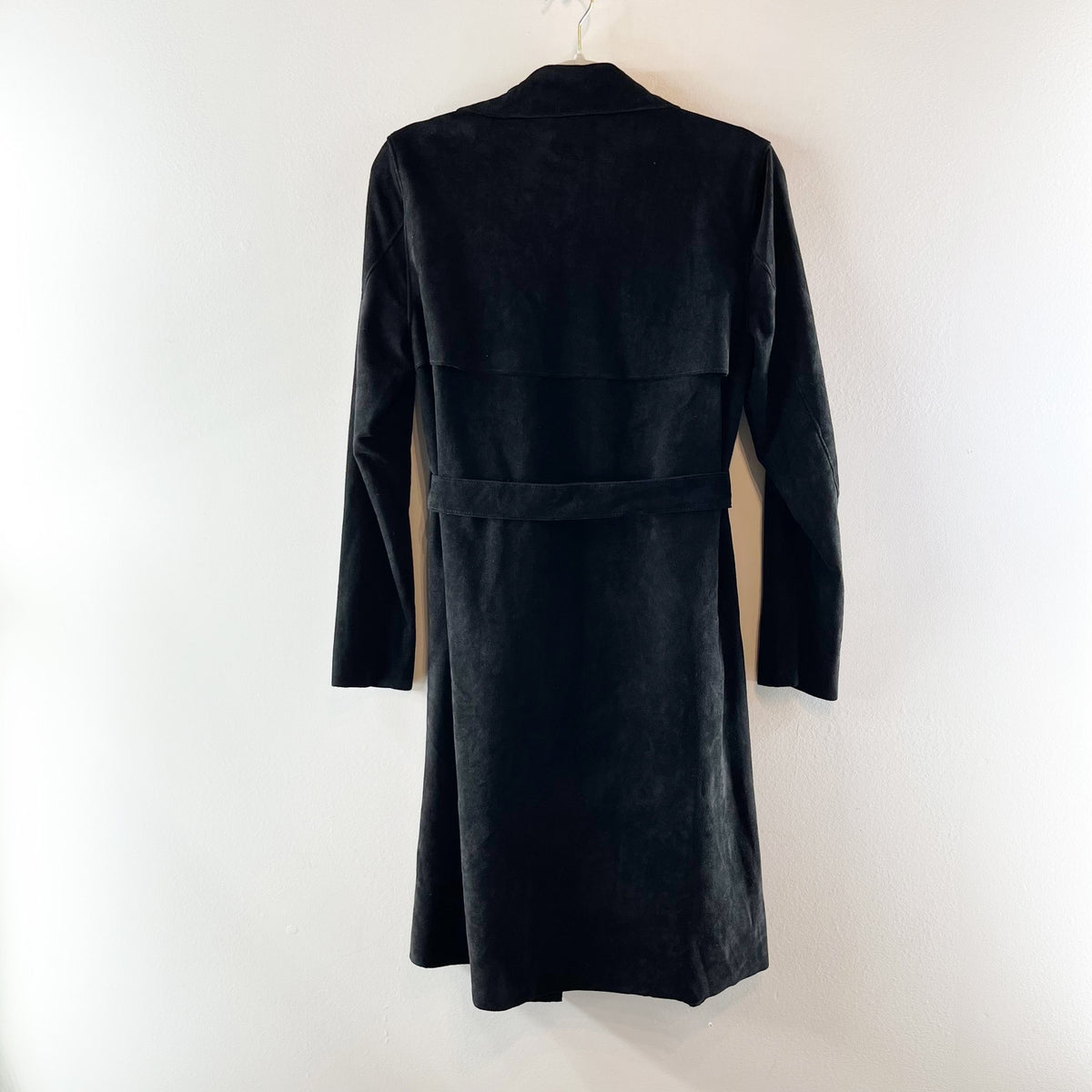Blank NYC Long Sleeve Open Midi Faux Suede Trench Coat Jacket Black Small
