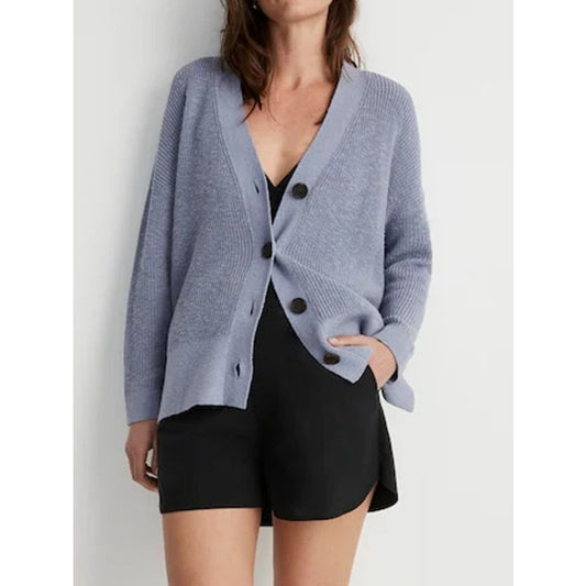 Madewell Lovell Long Sleeve V-Neck Knit Cardigan Sweater Dusk Peri Blue Large