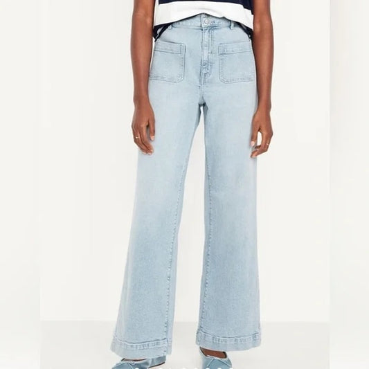 Old Navy Extra High-Rise Patch Pocket Denim Sky-Hi Wide Leg Jeans Blue 6