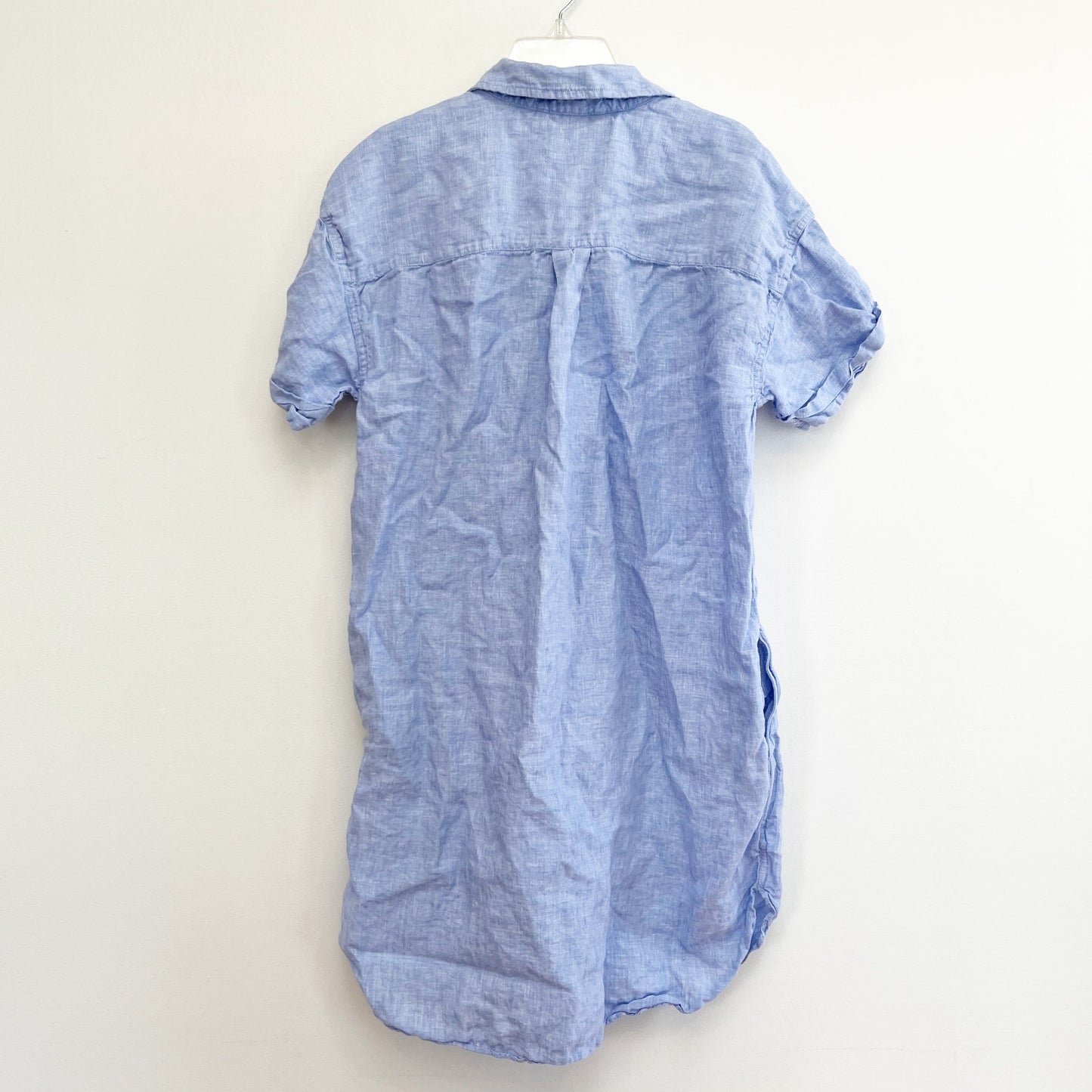 J. Crew Capitaine Linen Short Sleeve Mini Shirt Dress Blue Small