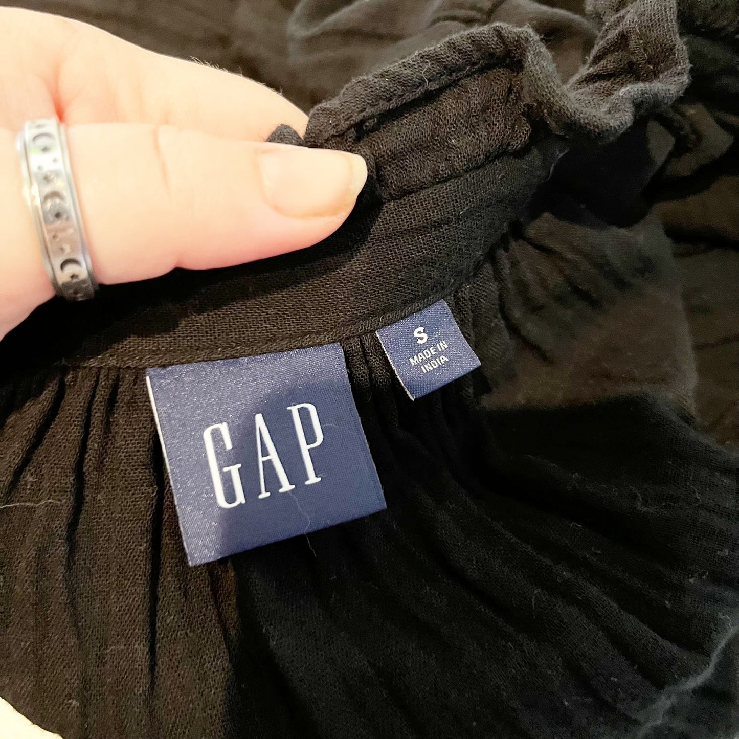 GAP Short Puff Sleeve Belted Crinkle Gauze Tiered Mini Dress Black Small