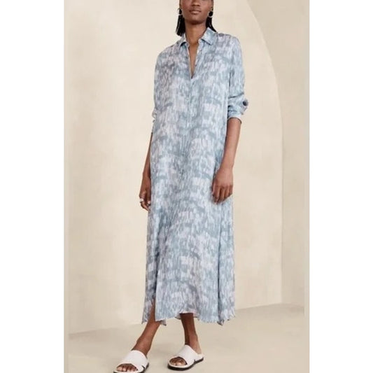 Banana Republic Alani Long Sleeve Maxi Printed Shirt Dress Blue XL / XXL