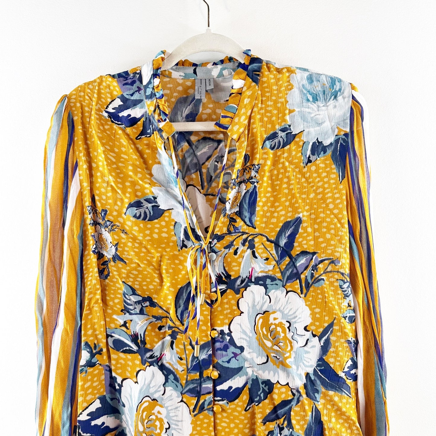 BL-nk London Anthropologie Breton Floral Button Up Peasant Top Yellow Medium