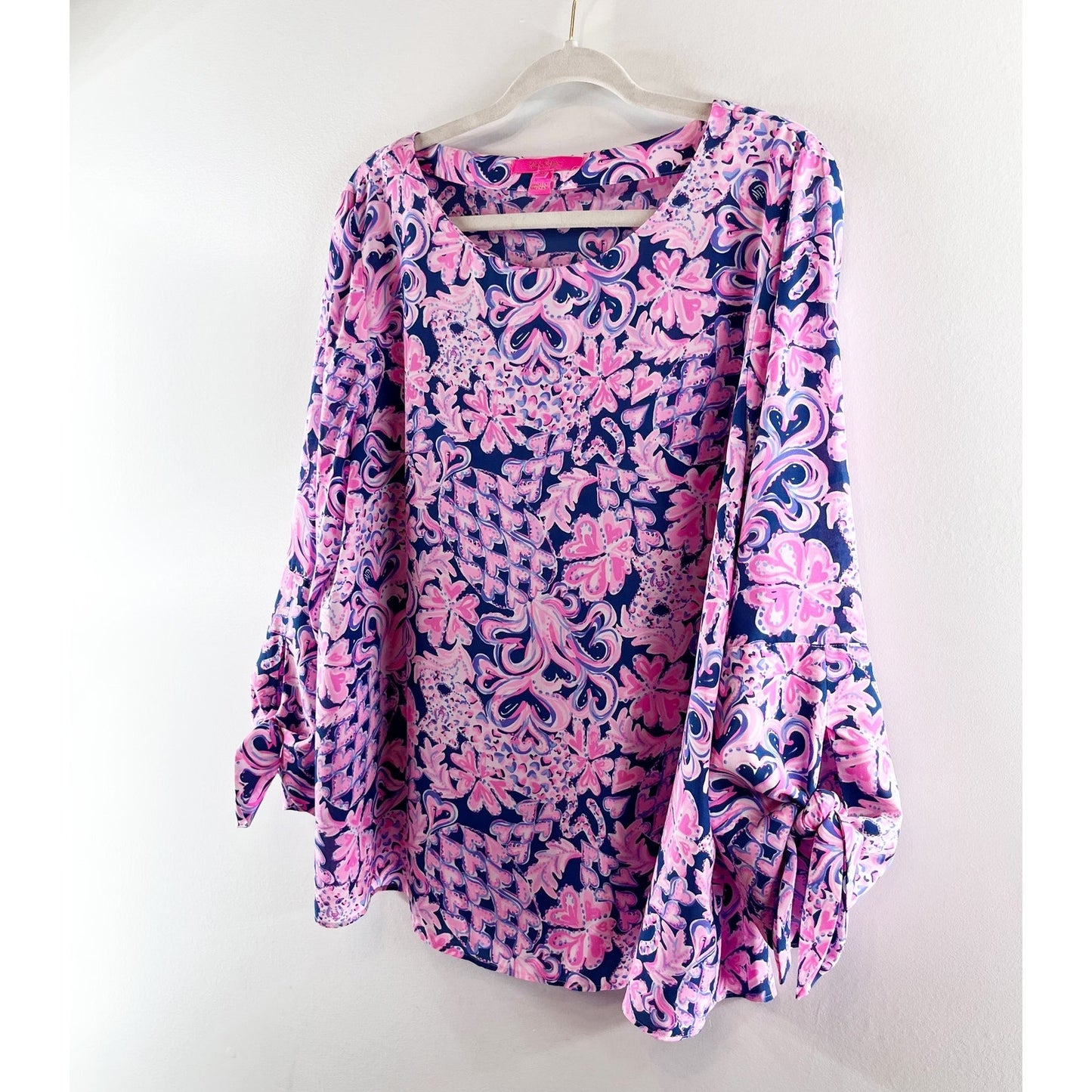 Lilly Pulitzer Langston Blouse Love You Bunches Pink Blue XL