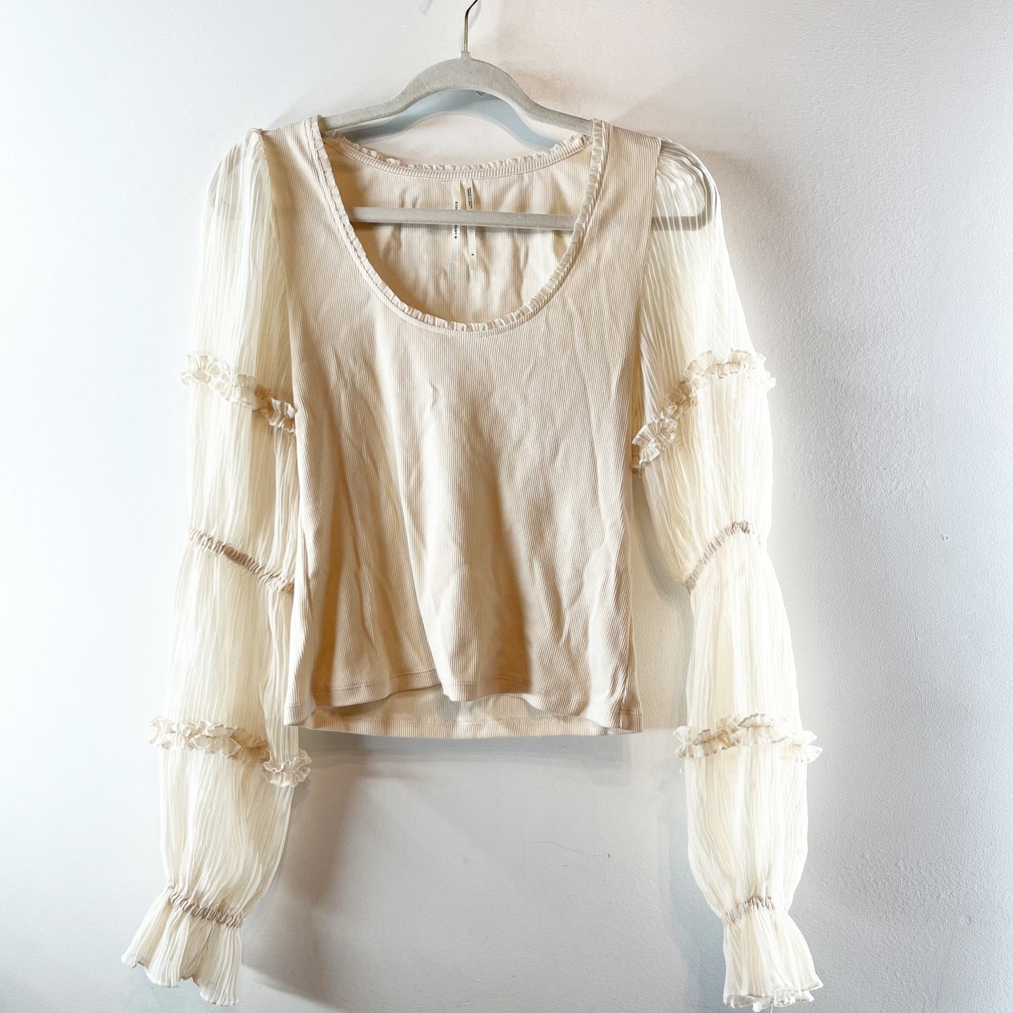 Anthropologie Long-Sleeve Victorian Ruffled Top Blouse Ivory Cream Small