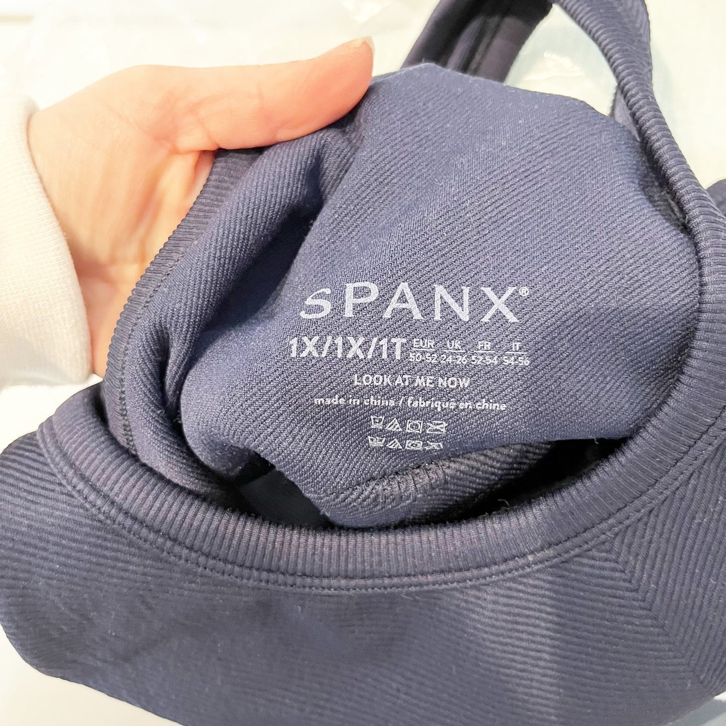 SPANX Look At Me Now Racerback Textured Longline Sports Bra Navy Blue 1X
