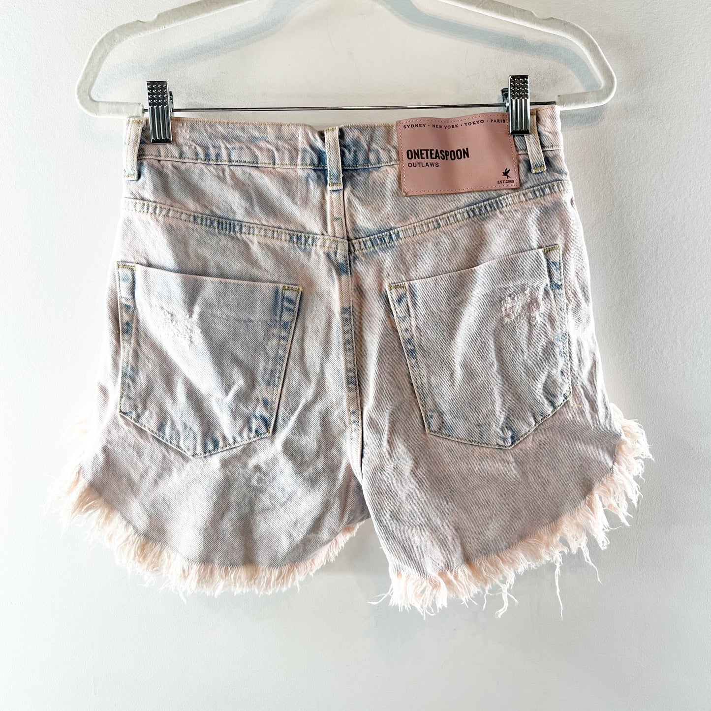 OneTeaspoon Pink Haze Outlaws Distressed Denim Jean Shorts Blue Pink 25