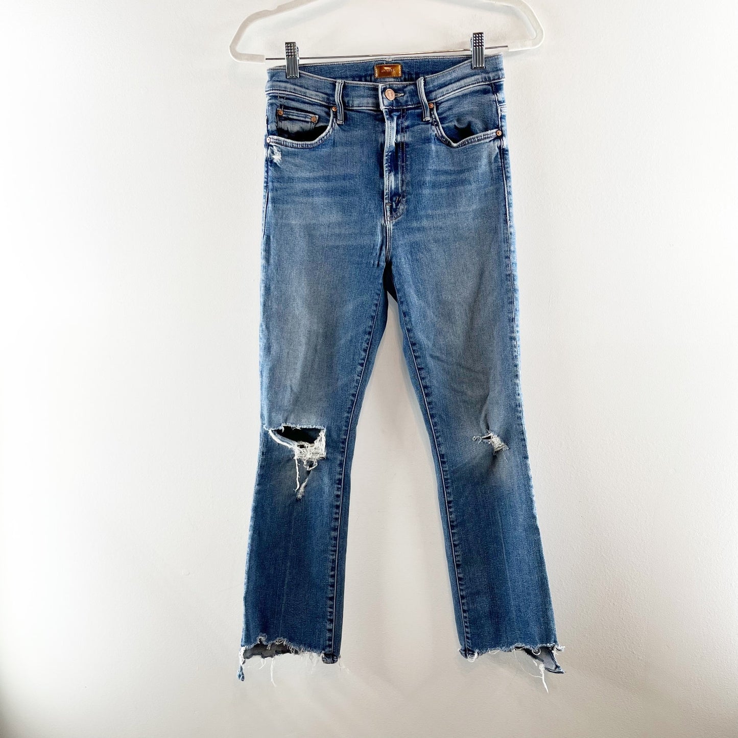 Mother The Insider Crop Step Chew Denim Flare Jeans Dancing On Coals Blue 27