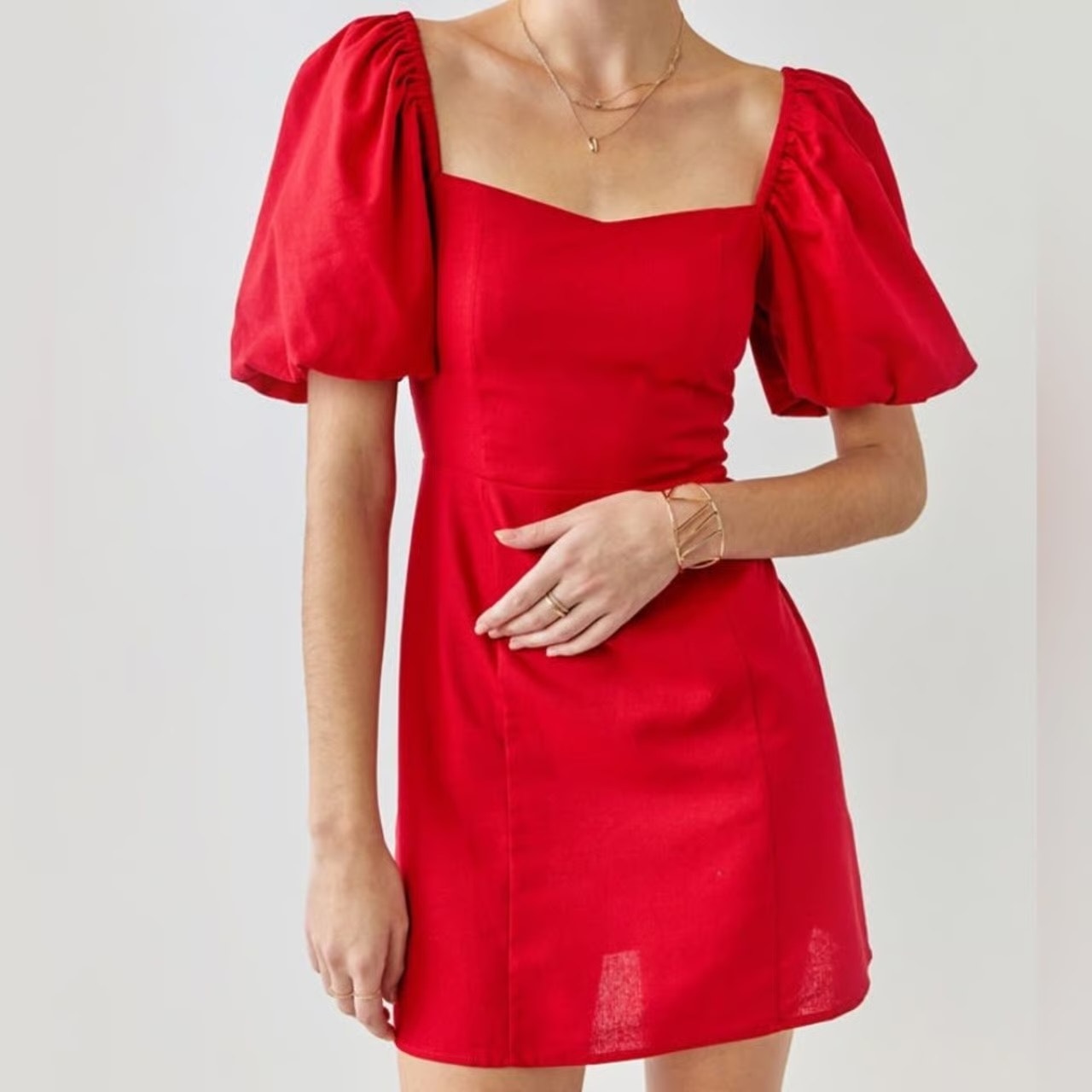 Francesca’s Alexandra Puff Sleeve Mini Dress Red Large