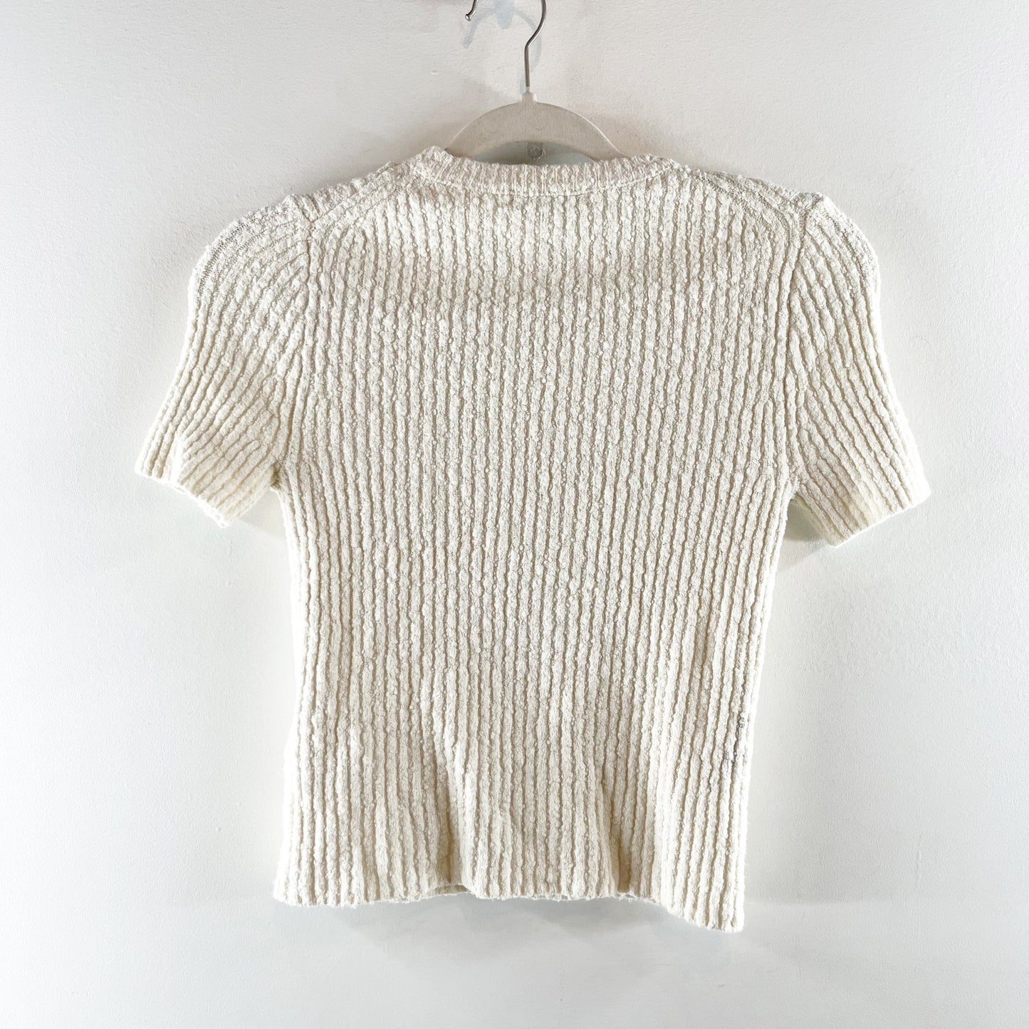 Madewell Boucle Knit Crewneck Ribbed Sweater Tee Shirt Top Cream Ivory XS