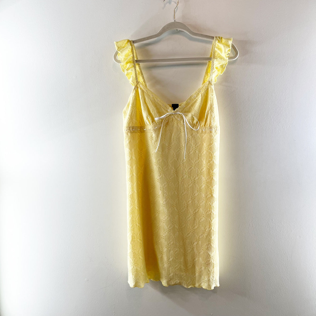 Wild Fable Eyelet Ruffle Strap Tie Front Cami Slip Tank Dress Butter Yellow L