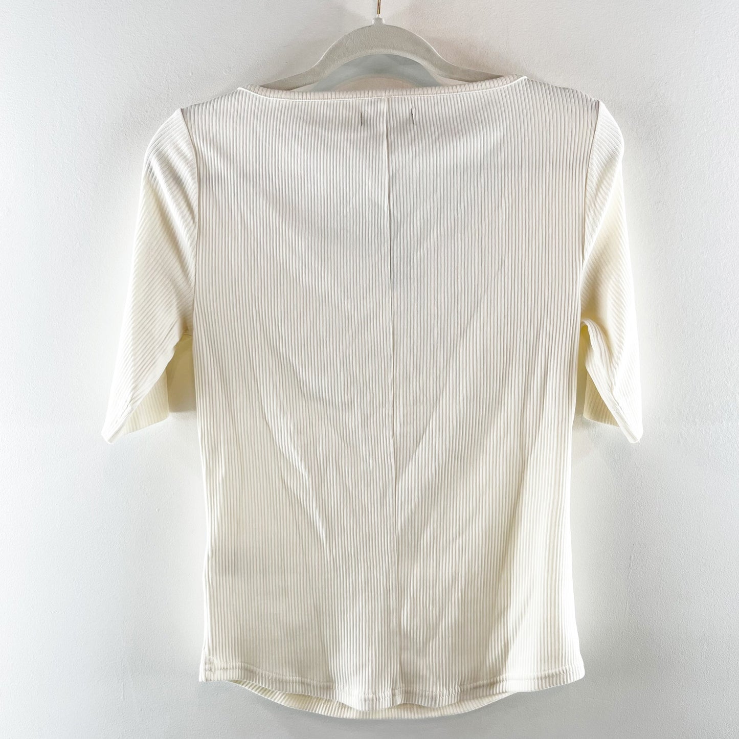 J. Crew Vintage Rib Henley Square Round Neck Short Sleeve Tee Shirt Ivory Medium