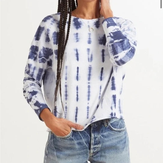 Roan + Ryan Isabella Tie Dye Rib Mix Pullover Sweatshirt Blue White XS