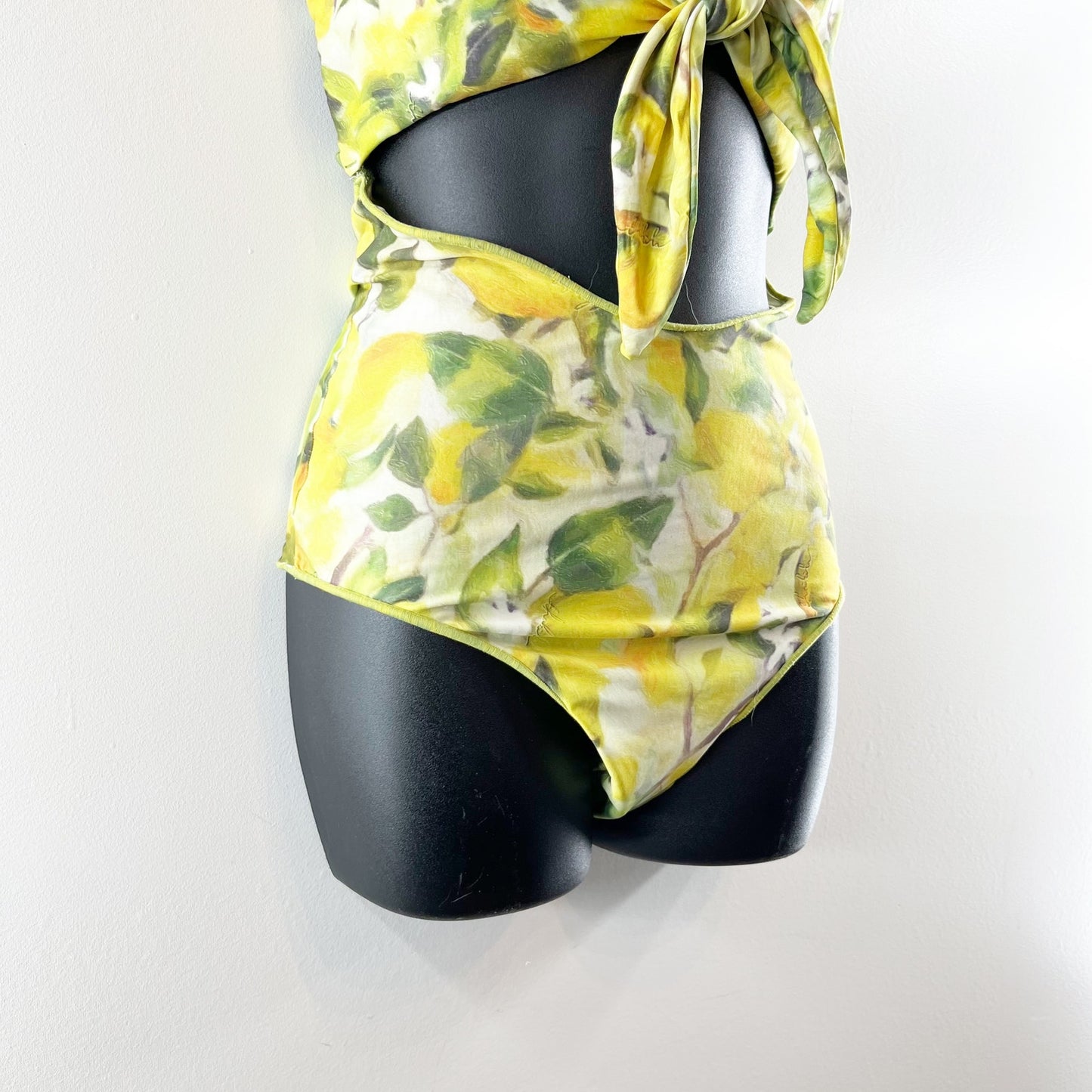 Lemon Print Cutout Strappy Back One Piece Swimsuit Yellow M / L