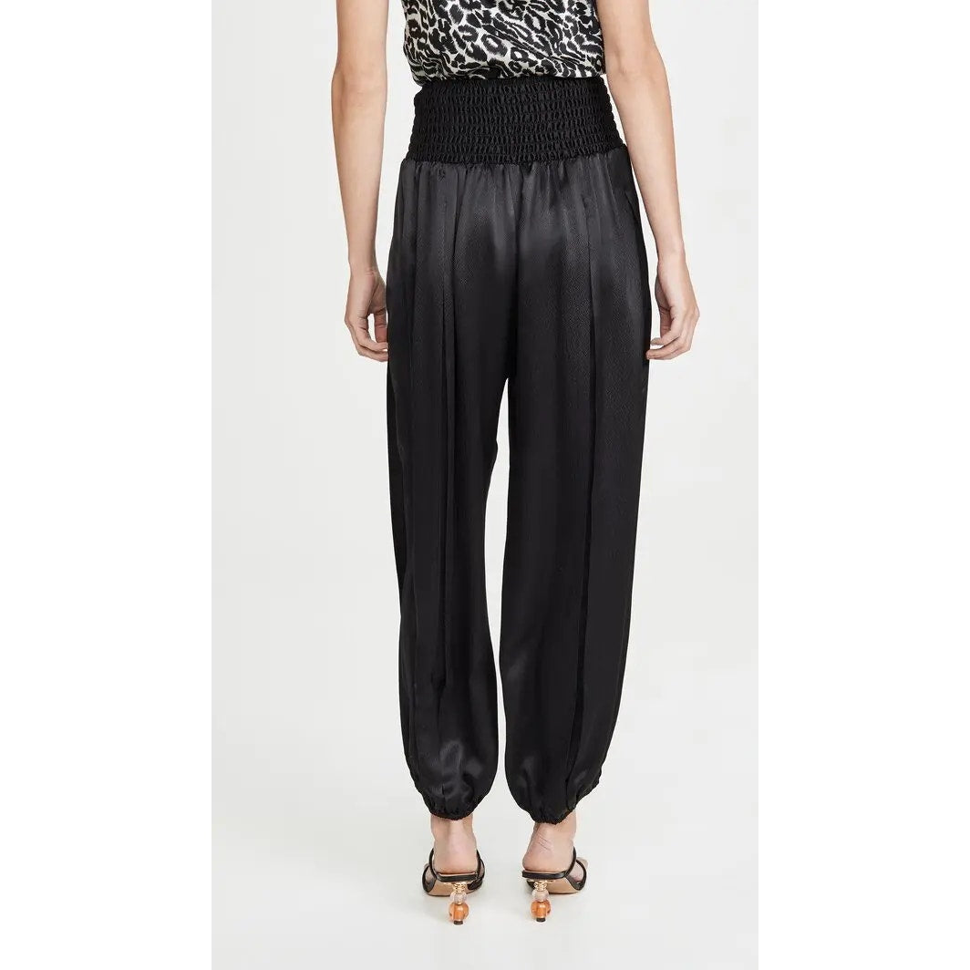Nili Lotan Ibiza 100% Silk Shimmer-Finish Satin Smocked Balloon Pants Black XS