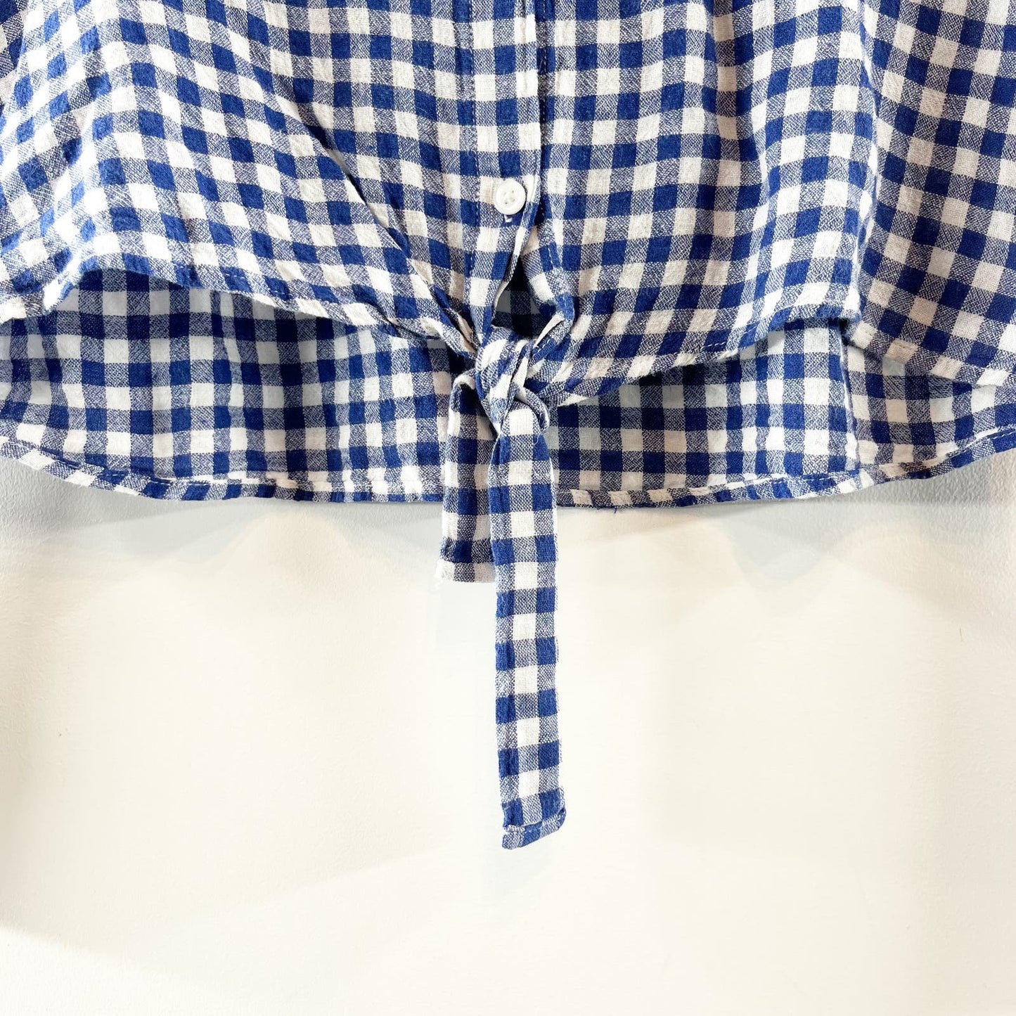 Rails Val Tie Front Button Up Gingham Plaid Linen Blend Shirt Top Blue XS