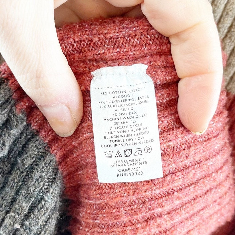 LOFT Colorblock Patch Pocket Open Front Ribbed Cardigan Sweater Multi Small