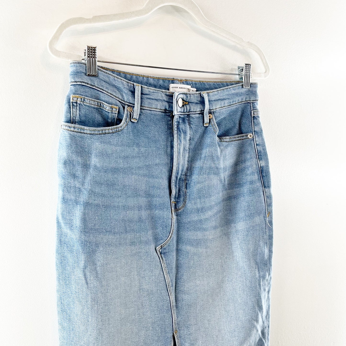 Good American High Rise Slit Front Denim Mini Skirt Blue 30 / 10